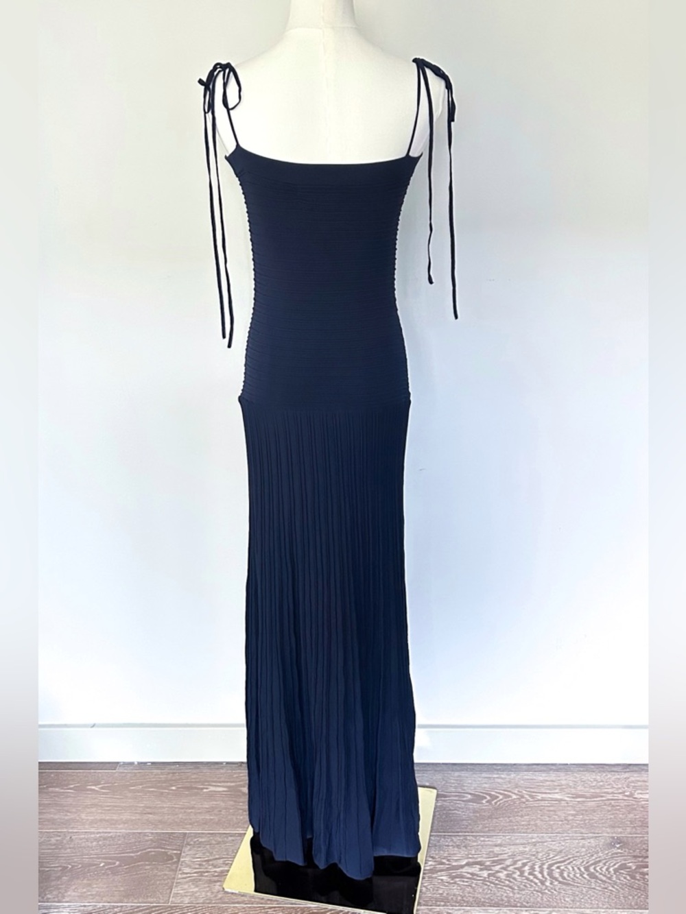 Modern Citizen Chan Ottoman Navy Rib Knit Drop Waist Tie Strap Maxi Dress Medium - Picture 6 of 8